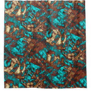 Modern Abstract Distressed Turquoise Brown Tan Shower Curtain