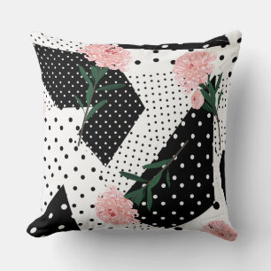 Modern Abstract Dots and Pink Flowers Cushion