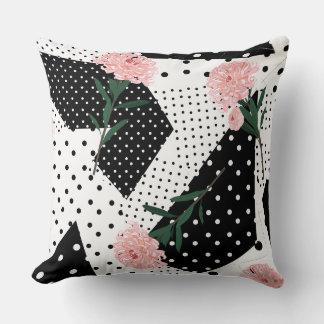 Modern Abstract  Dots and Pink Flowers Cushion