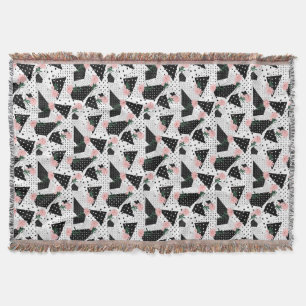 Modern Abstract  Dots and Pink Flowers Throw Blanket