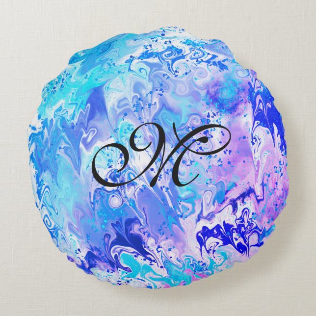Modern Abstract Double Sided 2 Designs Monogrammed Round Cushion (Back)