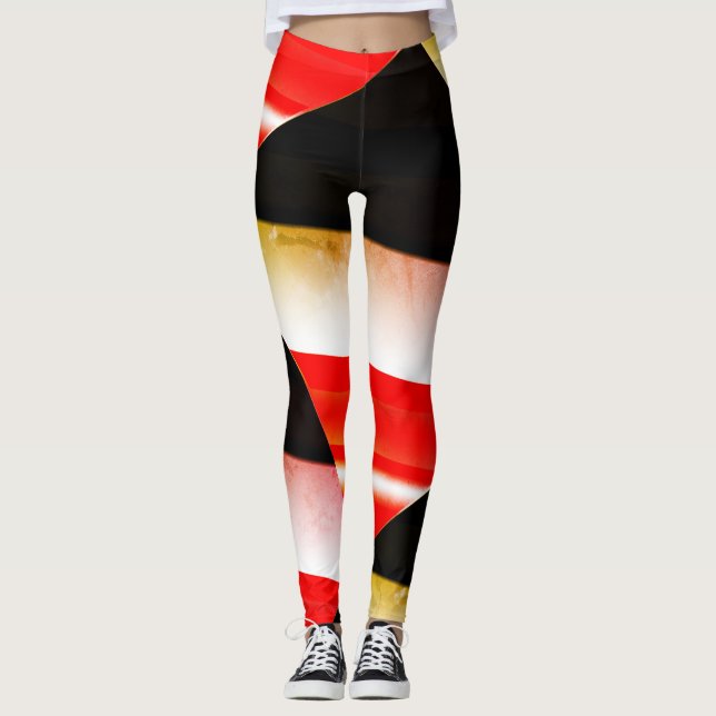MODERN abstract draw in-black-white-red-yellow Leggings (Front)