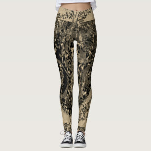 MODERN abstract drawing in-gold-black-mosaic Leggings