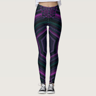 MODERN abstract drawing in-green-dark-pink-mosaic Leggings
