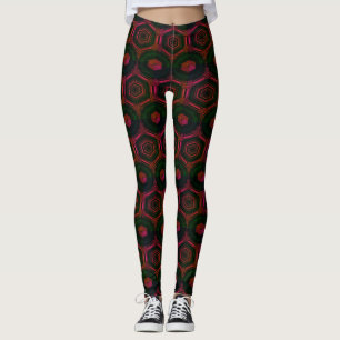 MODERN abstract drawing in-green-red-rose-mosaic Leggings