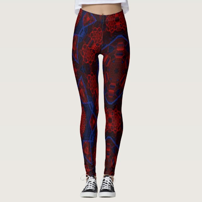 MODERN abstract drawings in rose-red-blue mosaic   Leggings (Front)