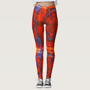 MODERN abstract drawings in rose-red-orange mosaic Leggings