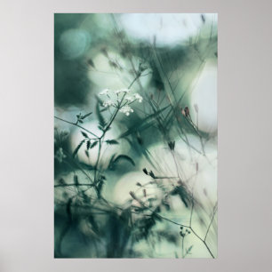 Modern Abstract Dreamy Soft Teal Wildflowers Poster