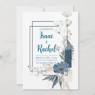 Modern Abstract Dusty Blue Floral Geometric Invitation