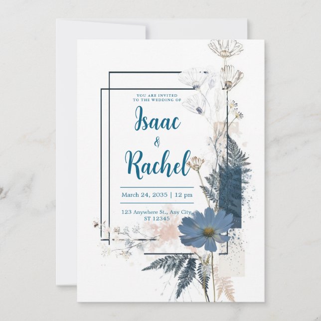 Modern Abstract Dusty Blue Floral Geometric Invitation (Front)