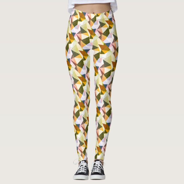 Modern Abstract Earth Tones Geometric Pyramids Leggings (Front)