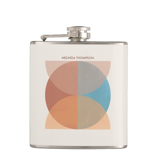 Modern Abstract Earthy Tones Geometric Watercolor  Hip Flask (Front)