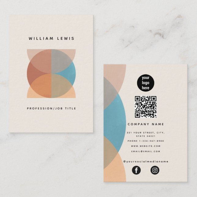 Modern Abstract Earthy Tones QR Code Social Media Business Card (Front/Back)