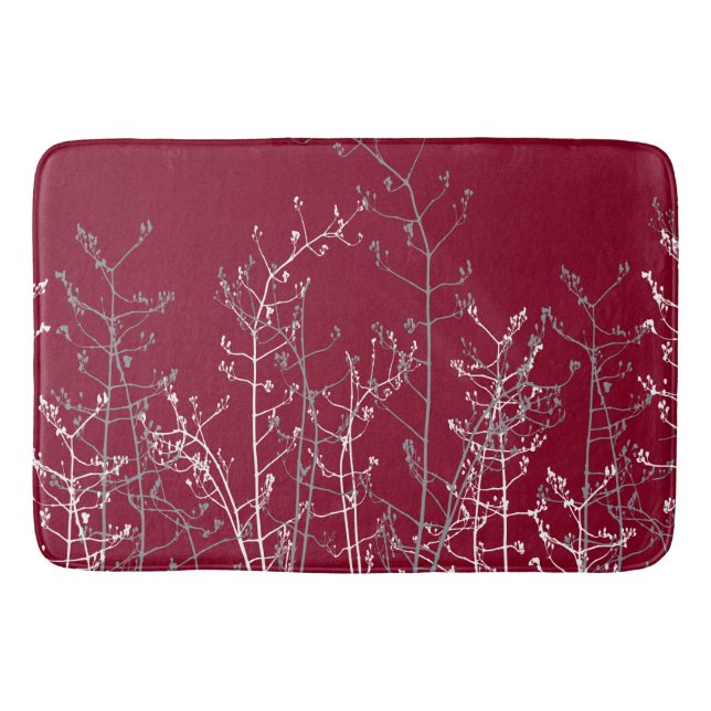Modern Abstract Elegant Burgundy Flowers Bath Mat (Front)
