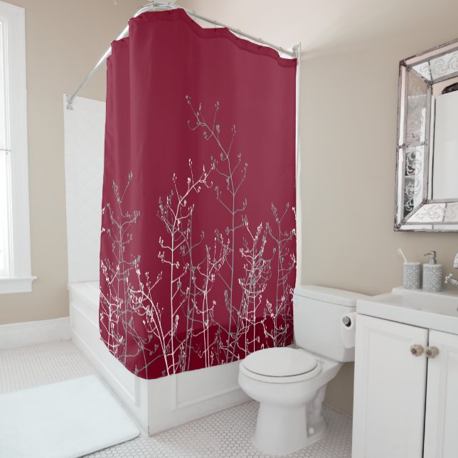 Modern Abstract Elegant Burgundy Flowers  Shower Curtain (In Situ)