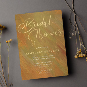 Modern abstract elegant gold script bridal shower invitation