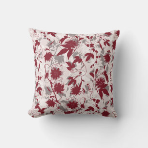 Modern Abstract Elegant Grey Burgundy Floral  Cushion