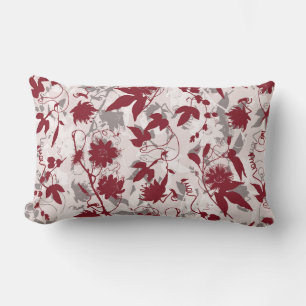 Modern Abstract Elegant Grey Burgundy Floral Lumbar Cushion