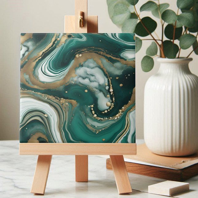 Modern Abstract Emerald Green and Gold Marble Tile (Creator Uploaded)