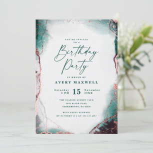 Modern Abstract Emerald Green Birthday Party Invitation
