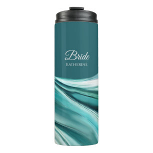 Modern Abstract-Emerald Green-Bride- Thermal Tumbler