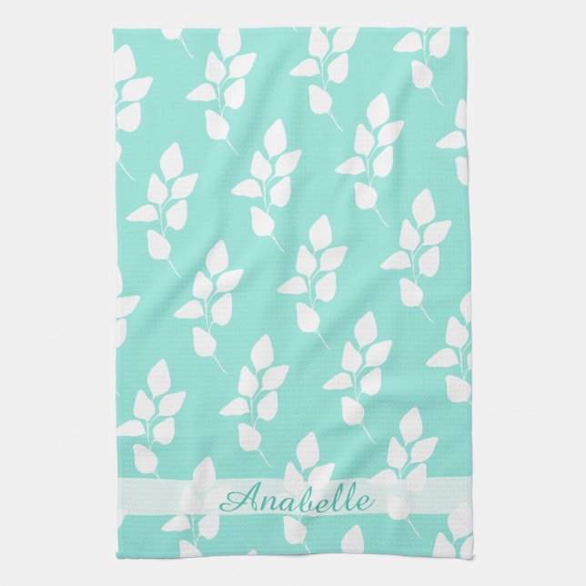 Modern Abstract Eucalyptus Branch Pattern | Tea Towel (Vertical)