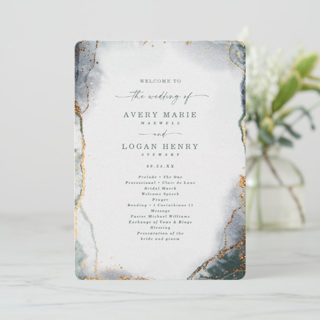Modern Abstract Eucalyptus Green Wedding Ceremony Programme (Standing Front)