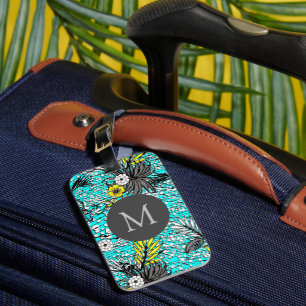 Modern Abstract Exotic Floral Art Monogram Luggage Tag