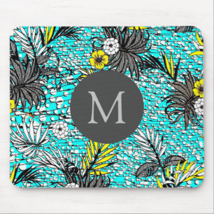 Modern Abstract Exotic Floral Art Monogram Mouse Mat