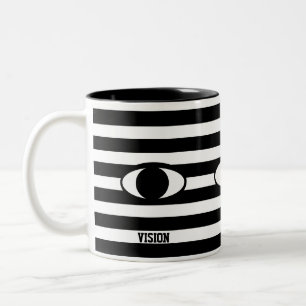 Modern Abstract Eye on Black & White Striped Two-Tone Coffee Mug