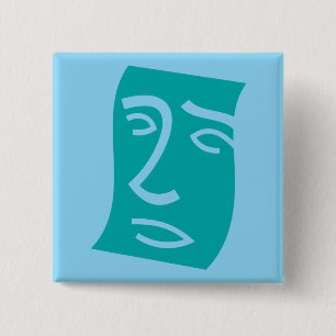 Modern Abstract Face Line Art Teal 15 Cm Square Badge