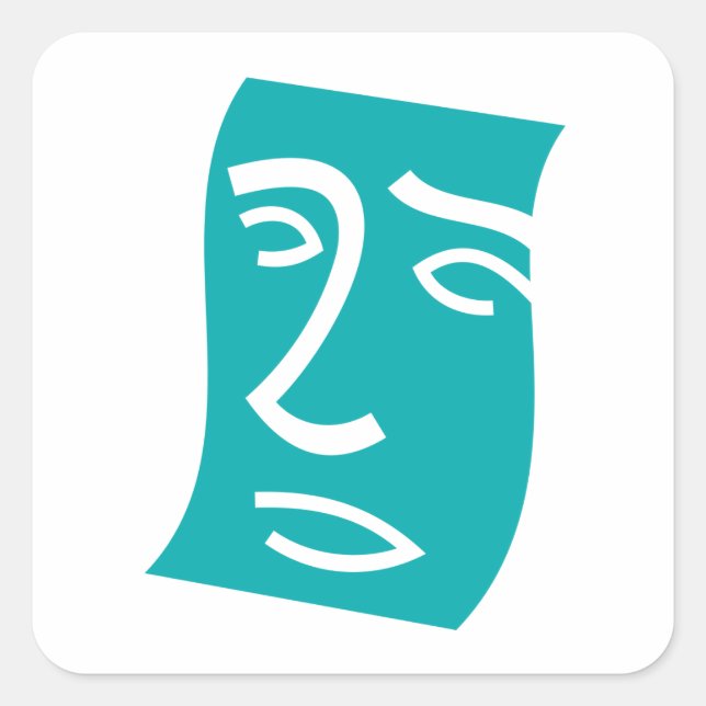 Modern Abstract Face Line Art Teal Square Sticker (Front)