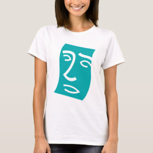 Modern Abstract Face Line Art Teal T-Shirt