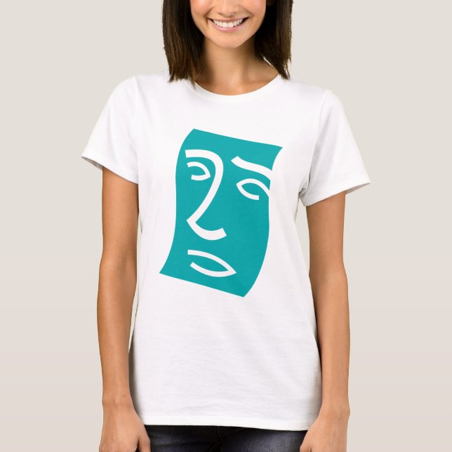 Modern Abstract Face Line Art Teal T-Shirt (Front)