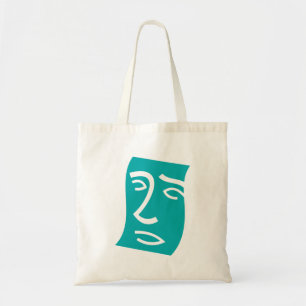 Modern Abstract Face Line Art Teal Tote Bag