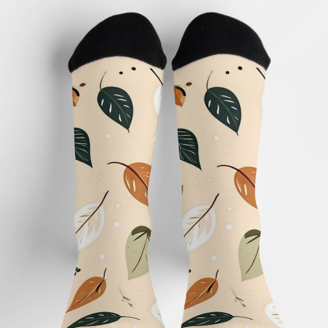 Modern Abstract Fall Leaves Pattern Socks (Top)