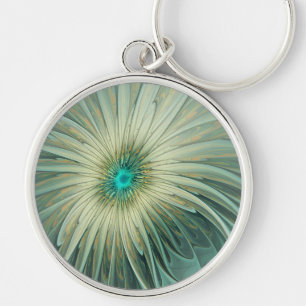 Modern Abstract Fantasy Flower Fractal Art Key Ring