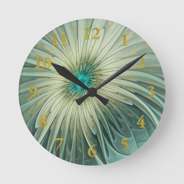 Modern Abstract Fantasy Flower Fractal Art Round Clock (Front)