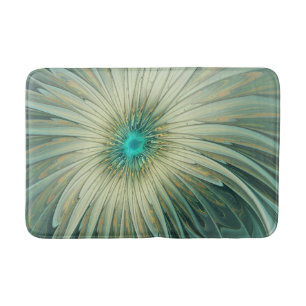 Modern Abstract Fantasy Flower Turquoise Wheat Bath Mat