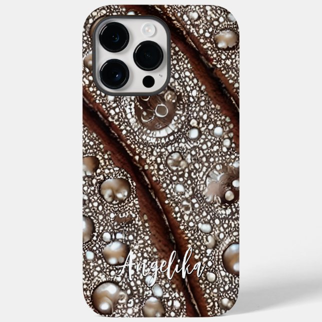 Modern Abstract Faux Leather Lines Customisable Case-Mate iPhone Case (Back)