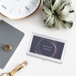 Modern Abstract Faux Rose Gold Business Card Holder<br><div class="desc">Sleek and feminine business card holder features your name in modern white lettering,  encircled by a faux rose gold foil abstract circle element on a rich midnight blue background.</div>