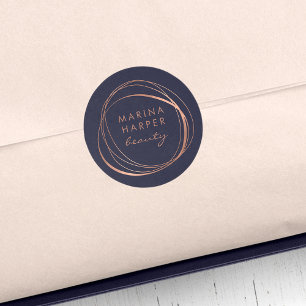 Modern Abstract Faux Rose Gold Logo Classic Round Sticker