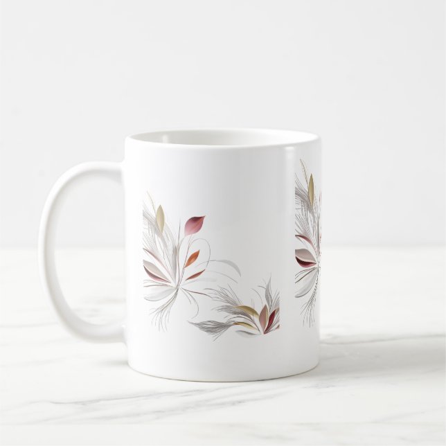 Modern Abstract Feather Leaves – Minimalist Artist Coffee Mug (Left)