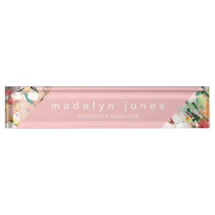 Modern Abstract Floral Art Pink Personalised Nameplate