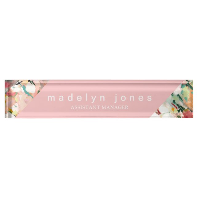 Modern Abstract Floral Art Pink Personalised Nameplate (Front)