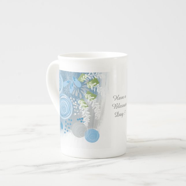 Modern Abstract Floral Bone China Mug (Front Left)