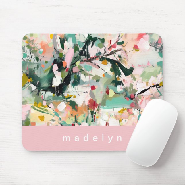 Modern Abstract Floral Botanical Mouse Mat (With Mouse)