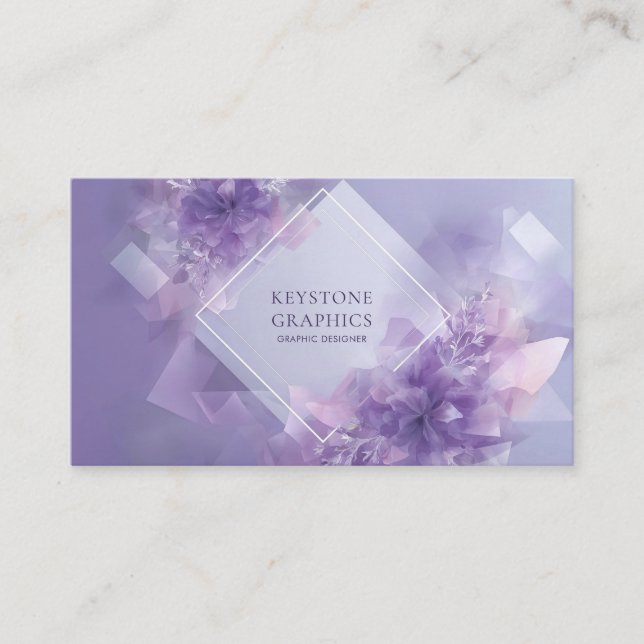Modern Abstract Floral Lavender Geometric Business Card (Front)