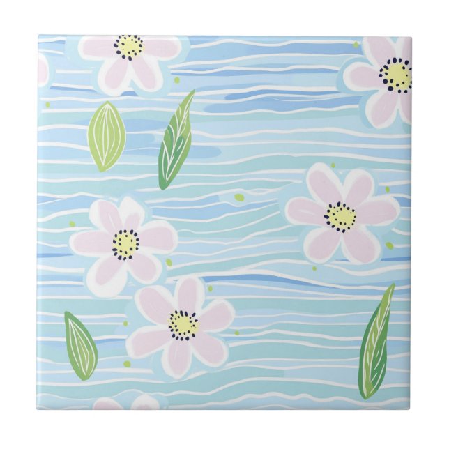 Modern Abstract Floral Line Pattern (10) Tile (Front)