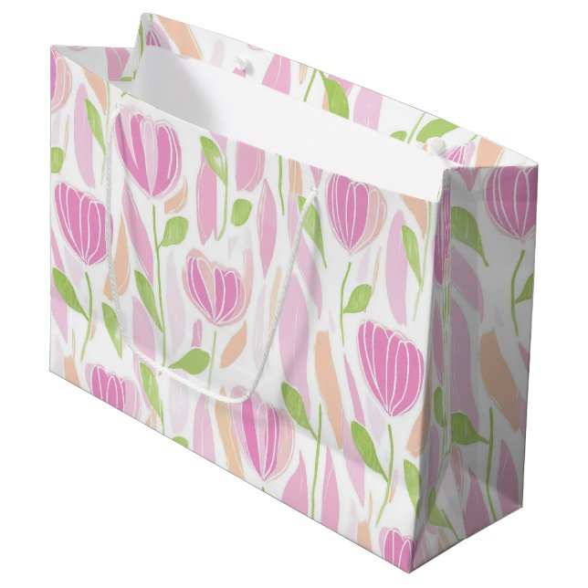 Modern Abstract Floral Line Pattern (1) Large Gift Bag (Front Angled)